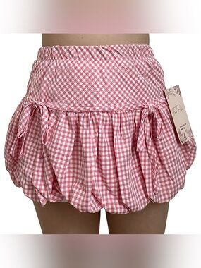 Free Haven Pink Gingham Bubble Mini Skort Skirt with Shorts Women's Size XS